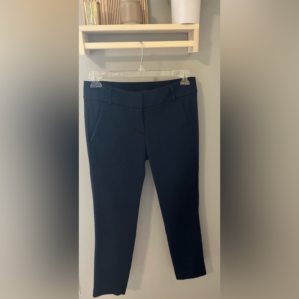 The Loft. Marisa skinny. Black with navy blue design. Size 4. Gently used